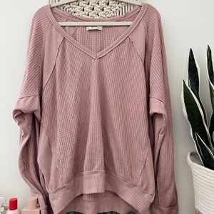 Free People We The Free Pink Waffle Knit Top Medium